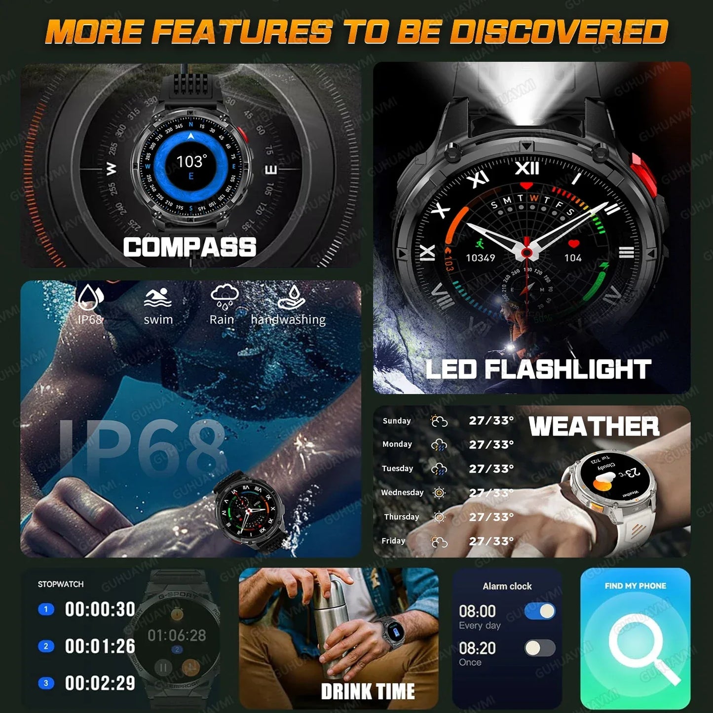 2026 New T-REX3 1100mAh Battery Smart Watch Men 10ATM Waterproof GPS Bluetooth Call 1.7" AMOLED HD Sports Flashlight Smart Watch - Wear444