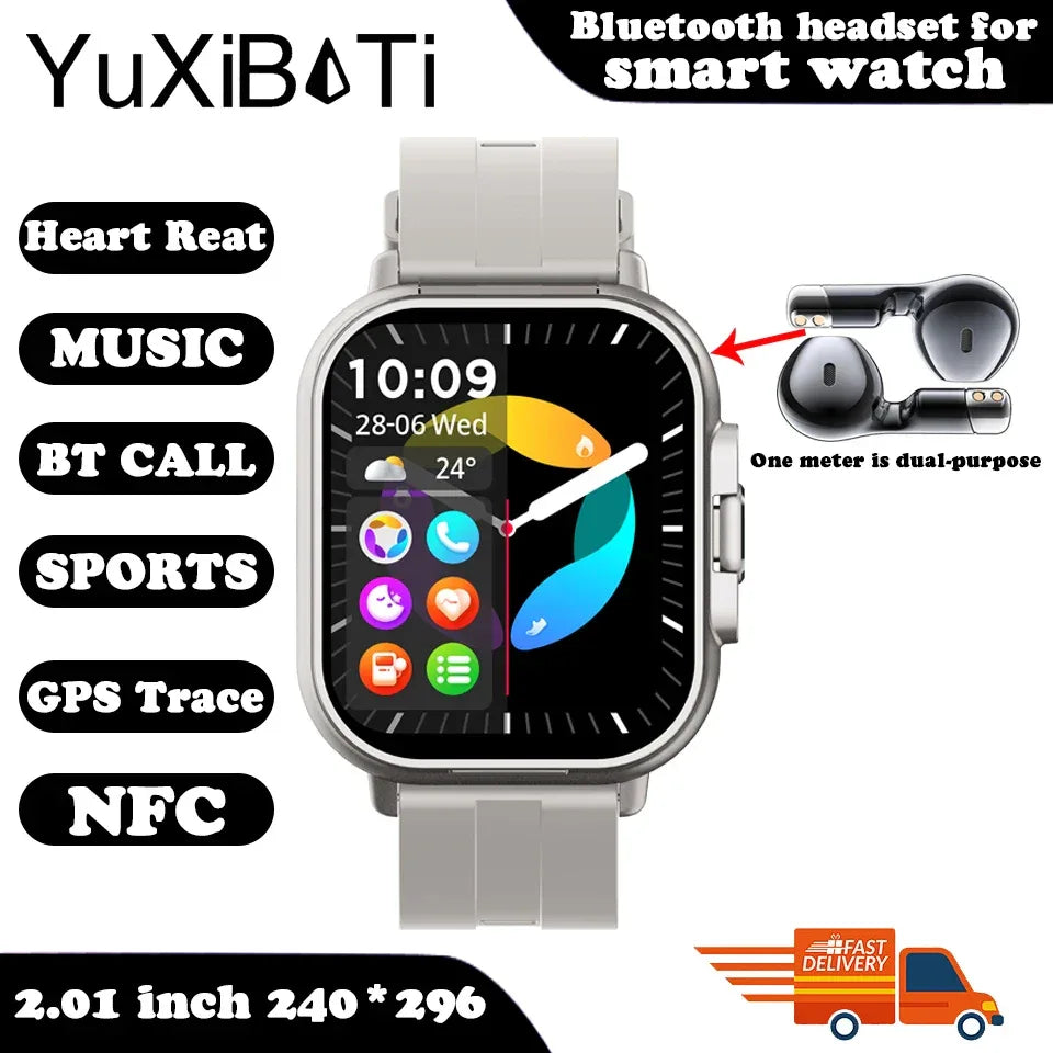 NFC Smart Watch TWS 2-in-1 Headset Bluetooth Call Heart Rate Blood Pressure Health Monitoring Headphones Play Music Smartwatch - Wear444