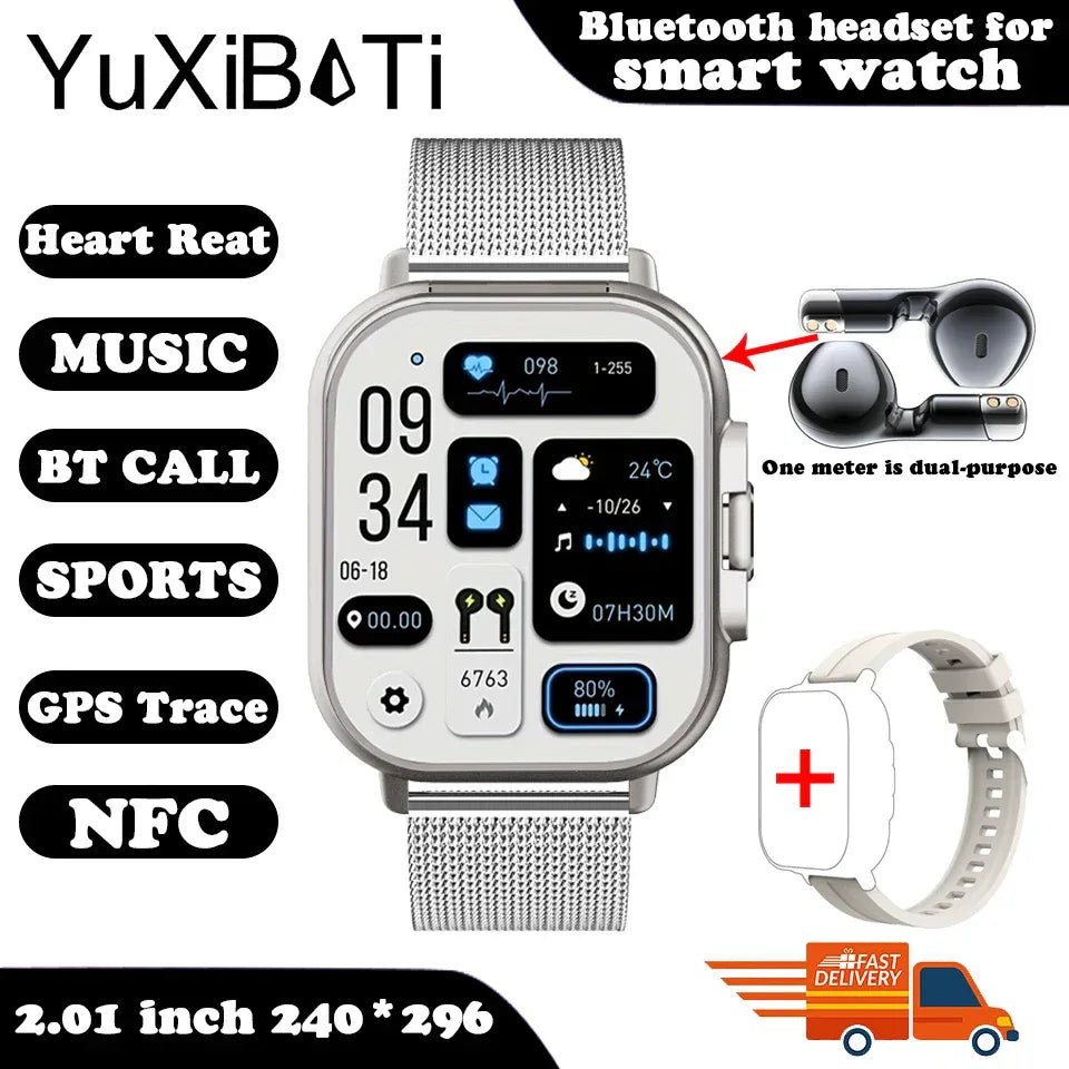 NFC Smart Watch TWS 2-in-1 Headset Bluetooth Call Heart Rate Blood Pressure Health Monitoring Headphones Play Music Smartwatch - Wear444