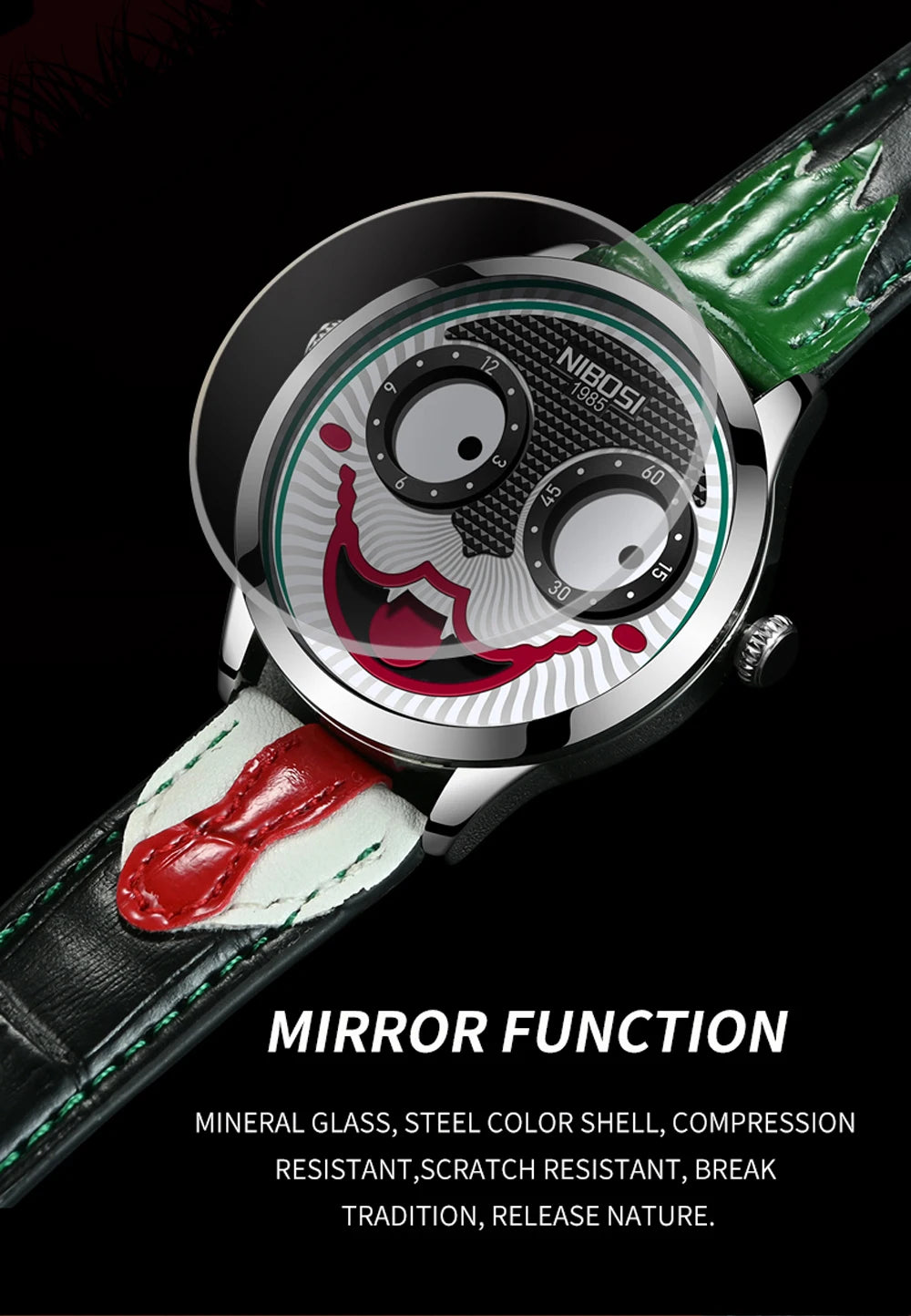 Creative Clown Dial Watch - Unique Leather Strap Design