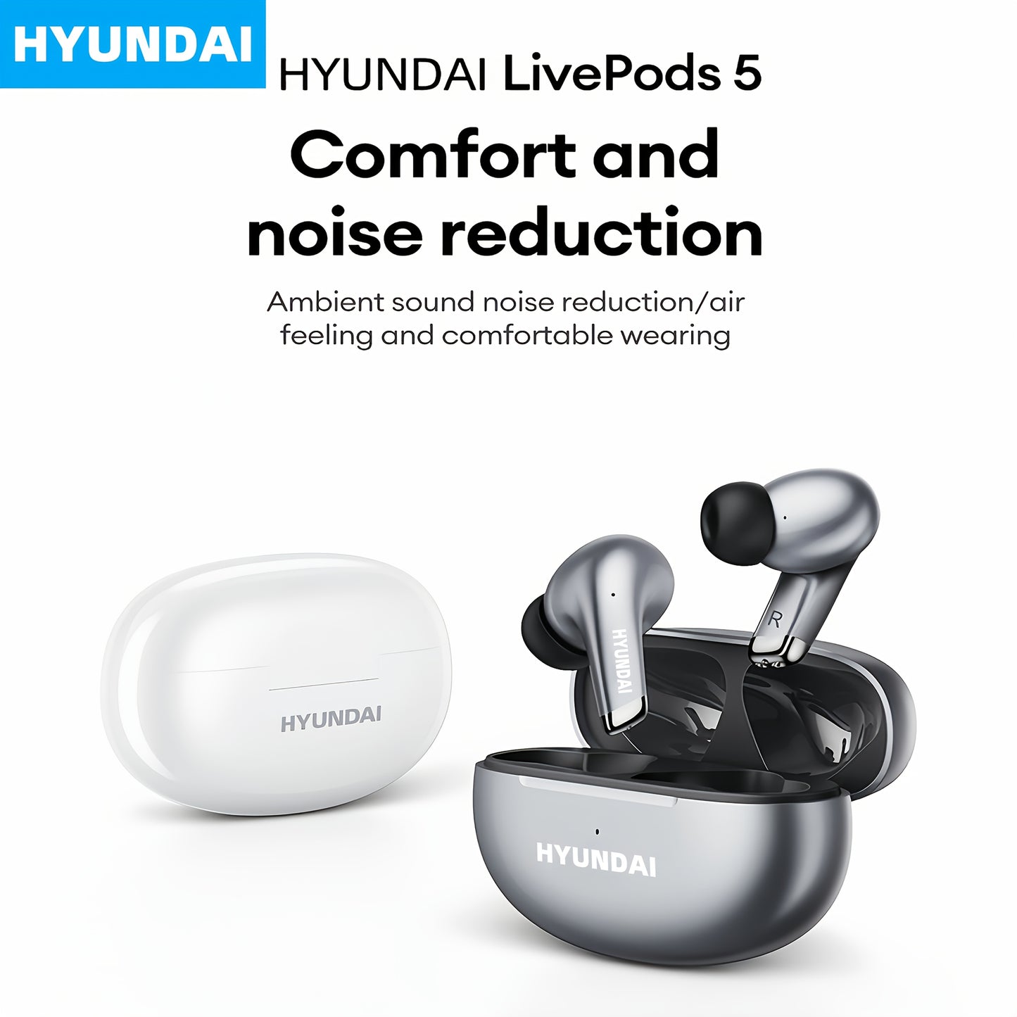 HYUNDAI LP5 Wireless In-Ear Earphones with Low-Accent Surround Sound & Noise Reduction, 1, 5W High-Quality Sound, 8H Playtime, Compact Design for Music, Sports, Commuting - Type-C Charging, Wireless Earbuds, Commuting Audio G