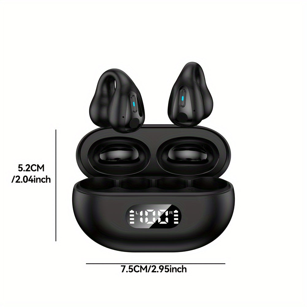 Open Ear Clip Wireless Earplugs Version 5.3 With Integrated Microphone, Sports Earphones Built-in Microphone With Ear Hook And Ear Hook With Digital Display Charging Case, Wireless Charging Box And Display Lightweight Bone Co