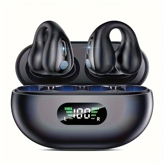 60-Hour Playback Wireless Bone Conduction Earphones - Unobstructed Open Ear Design, Seamless BT Connectivity, Digital Display Charging Case, and Clip-On Convenience - Perfect for Active Lifestyles, Running, Walking, and Exerc