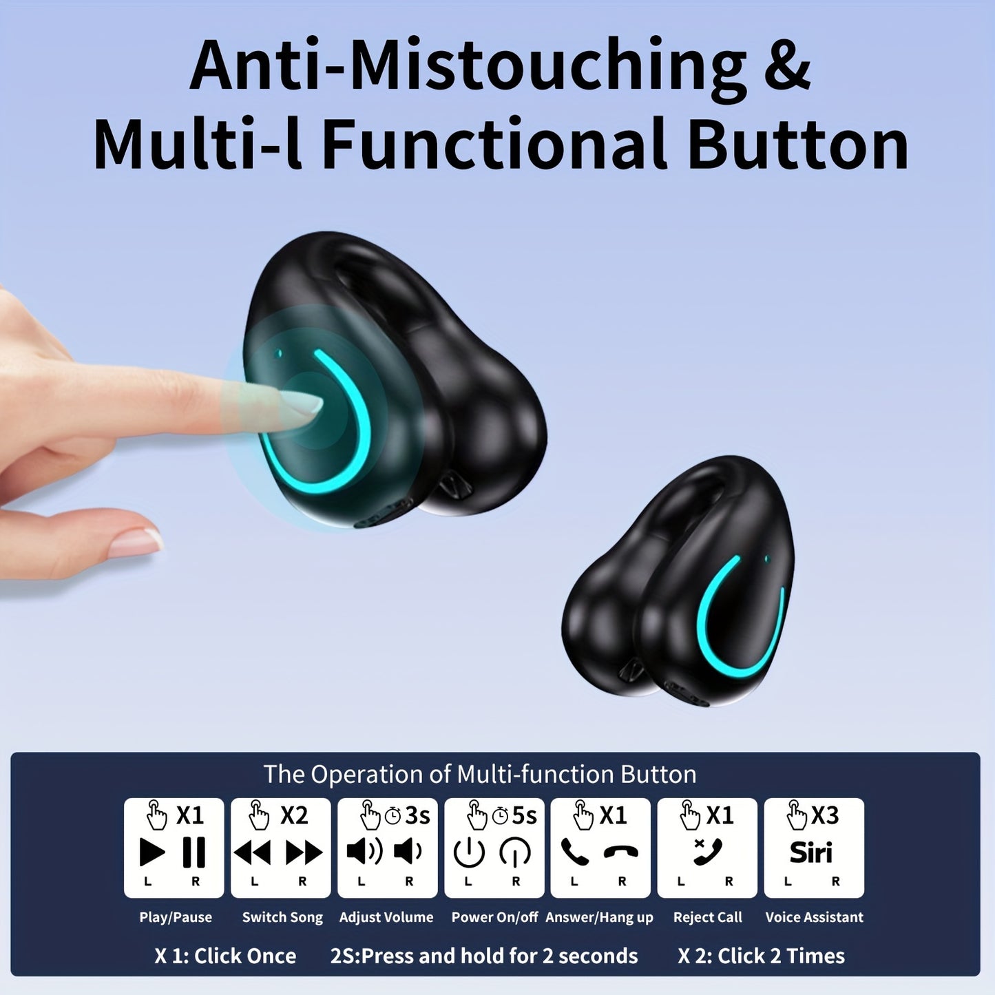 Open Ear Bone Conduction Earphones With Digital Display Charging Case, Wireless Clip On Earphones With 60 Hours Of Playback Time, Built-in Microphone Suitable For Sports Running, Fitness, Cycling Earphones