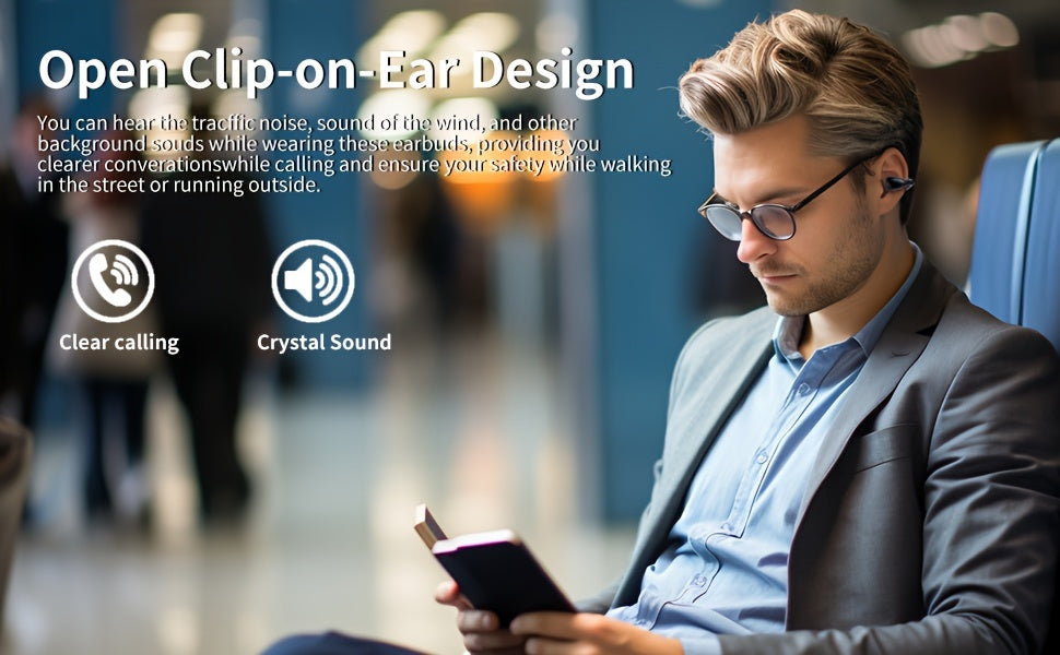 Open Ear Bone Conduction Earphones With Digital Display Charging Case, Wireless Clip On Earphones With 60 Hours Of Playback Time, Built-in Microphone Suitable For Sports Running, Fitness, Cycling Earphones