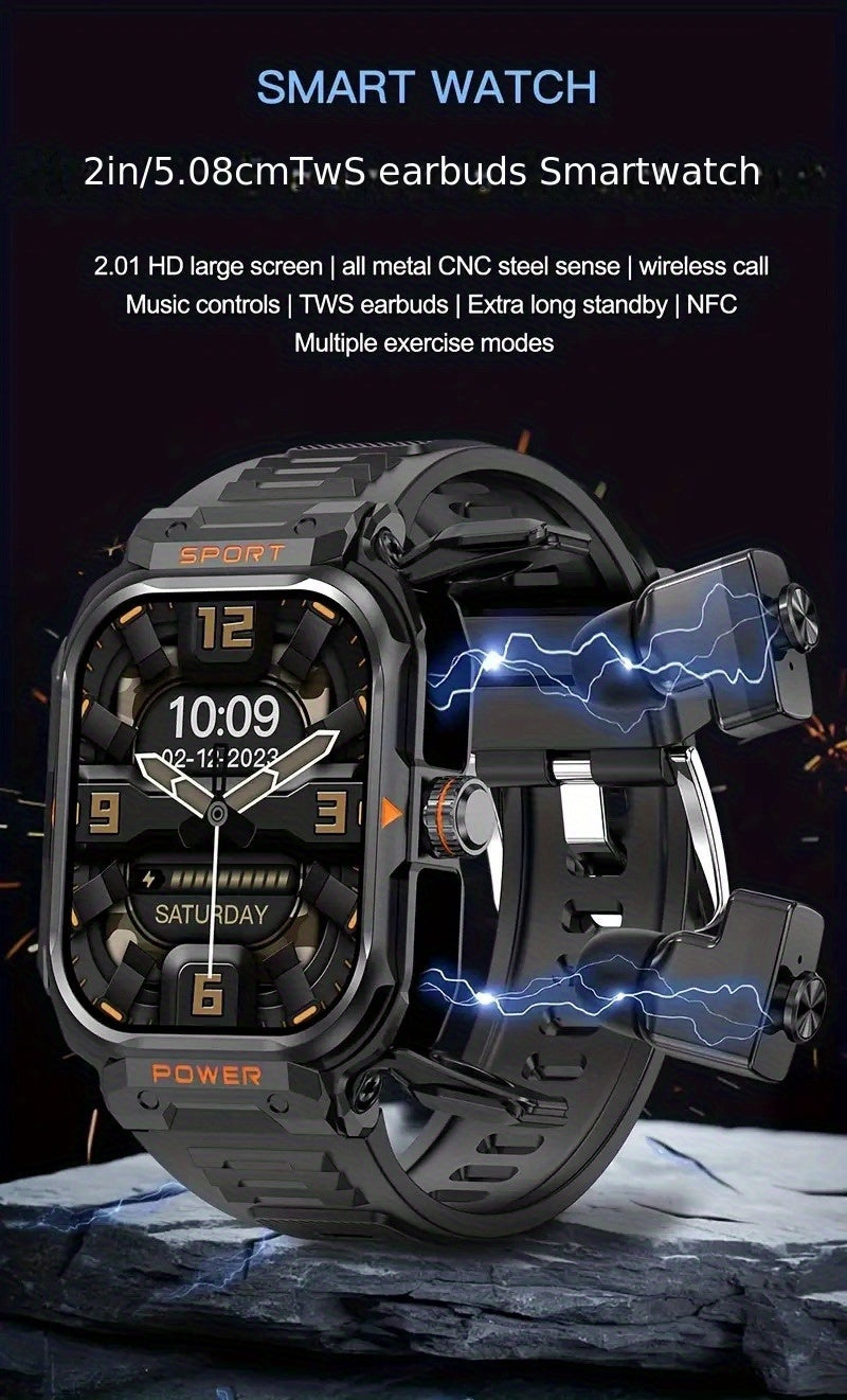TWS Sports Smartwatch Watch And Earphones In One, Supports Custom Dials, NFC Unlocking, Local Music Storage, Health Monitoring, Message Notifications, Sleep Tracking