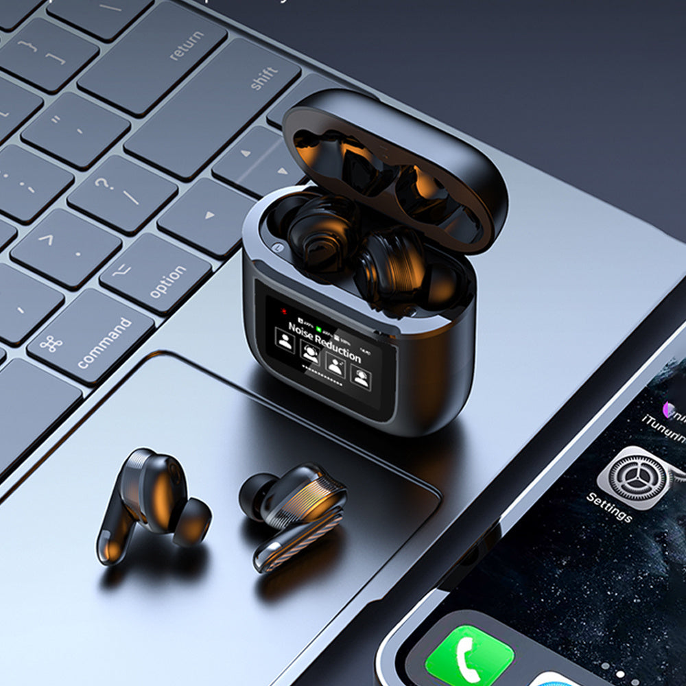 Wireless Earbuds With Smart Touch Screen Charging Case 50H Playback Deep Bass Stereo EarBuds Smart Earphones Headsets With Mic