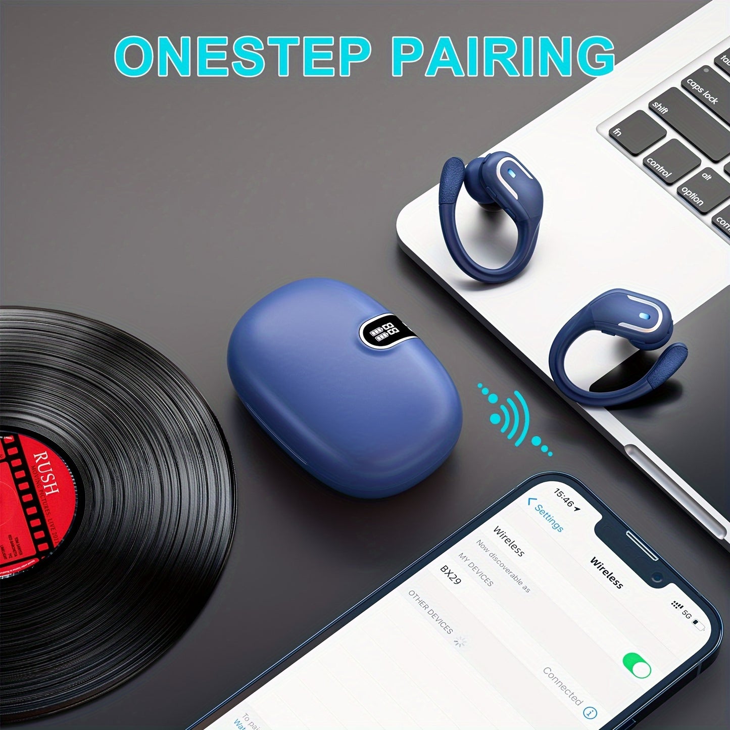 Wireless 5.3 Earphones - 3D Deep Bass Over Ear, ENC Noise Cancelling Mic, Sweatproof Sports Earbuds with Earhooks for Running, Exercise, and Fitness - Long Battery Life, Hands-Free Calls, and Crystal-Clear Sound