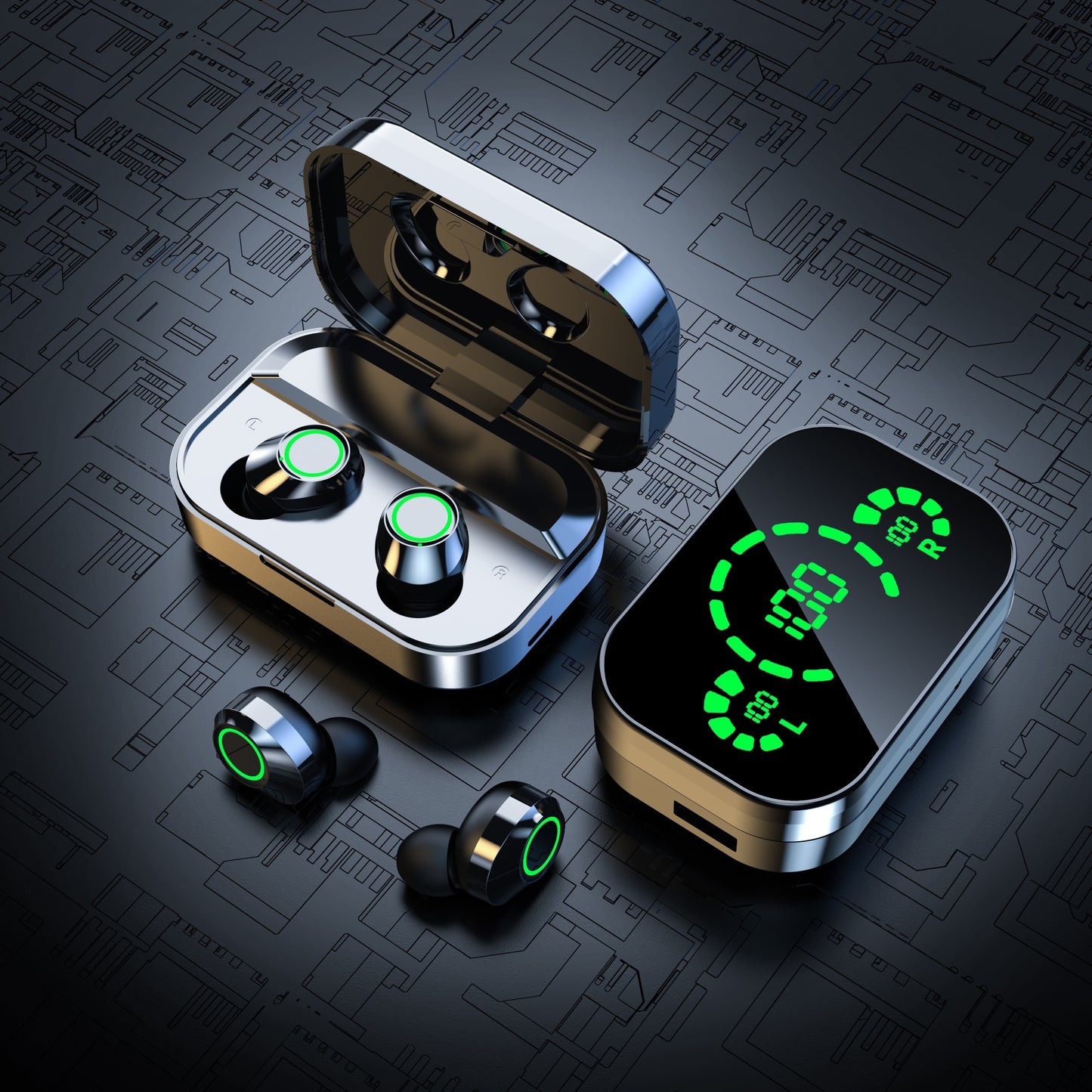 Wireless earphones with mirror digital display, hifi sound quality, high power, emergency charging function for in ear wireless earphones, high-definition voice touch operation, automatic connection to binaural call earphones