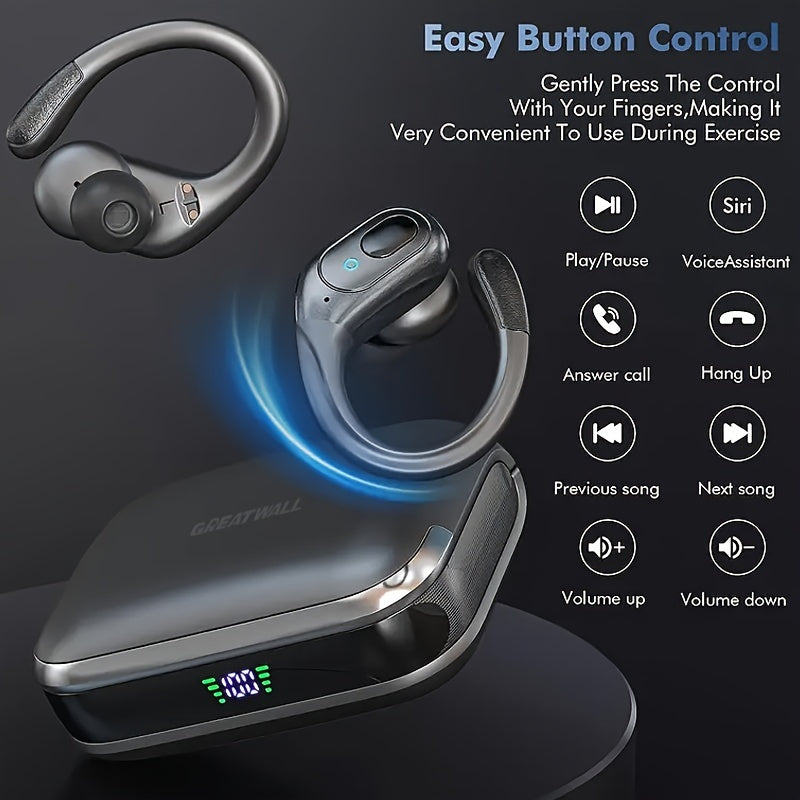 GREATWALL TWS Wireless Earphones Headset Wireless 5.3 Sports ear-hook Headset Stereo noise reduction Earbuds Battery Capacity Digital Display Low Latency And Low Power Consumption Built-in Microphone HD Call