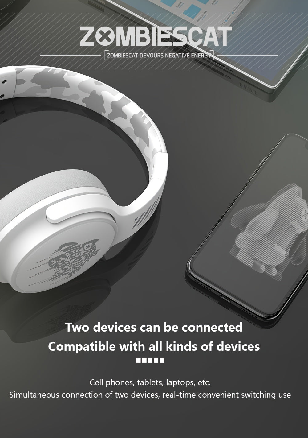 ZOMBIESCAT Wireless Earphones Headworn Wireless Noise Reduction Computer Wired Game 2024 New Ultra Long Range