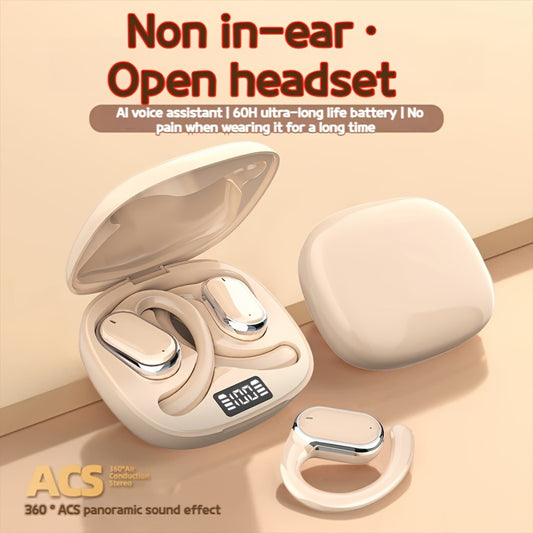 OWS Wireless TWS Audio Earphones With LED Power Display, Sports Ear Directional Sound Transmission, Earphones Supporting 90 Degree Adjustment, Non In Ear Sports Earphones, Game Music HIFI Surround Sound