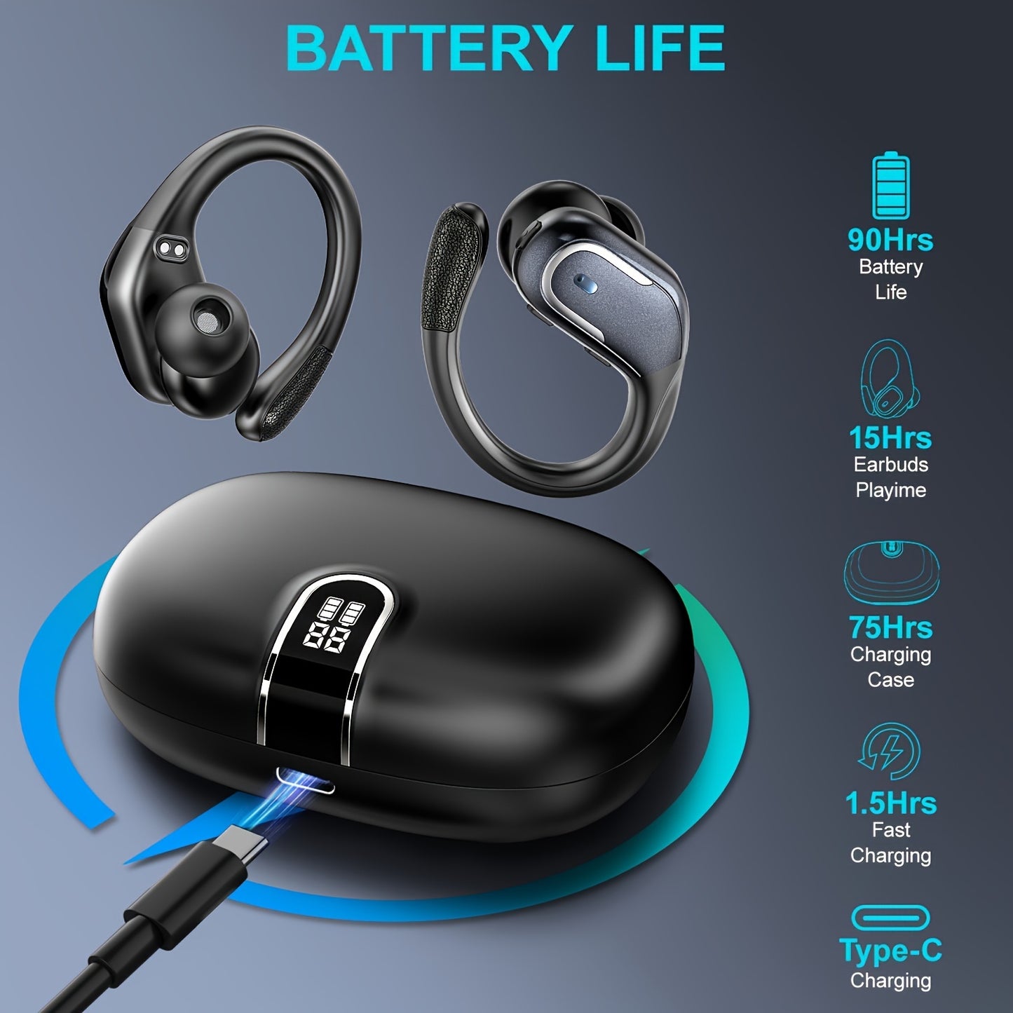 New LIFEBEE Wireless Earbuds for Running Sports - Pure Bass Sound Earphones with Earhooks, Dual-LED Display, Noise Cancelling Headset, and Built-in Microphone