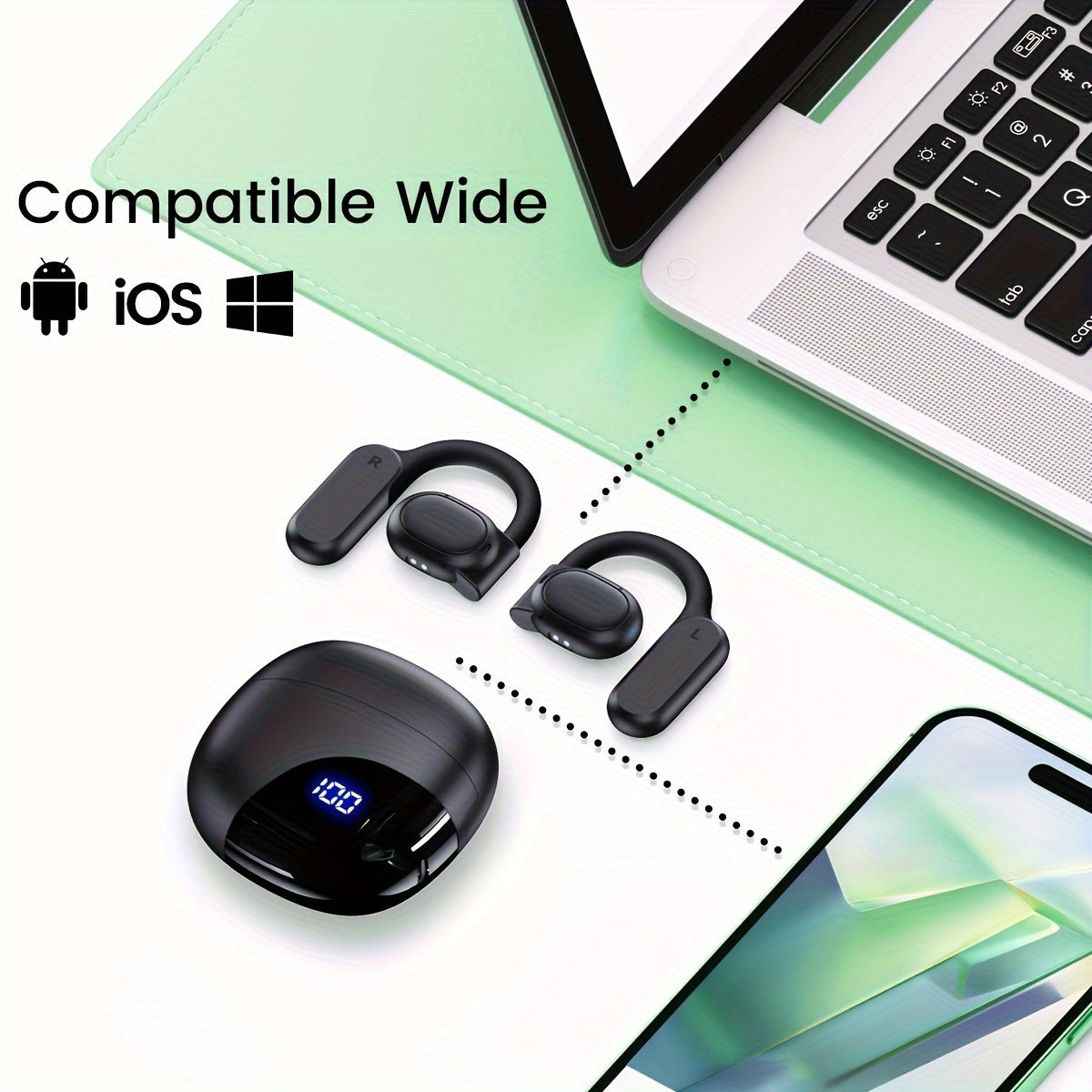 Open Wireless Earphones, 80 Hours Of Battery Life, With Ear Hooks, Wireless 5.3 Touch, Air Conduction Sports Earphones, Suitable For Running Exercise