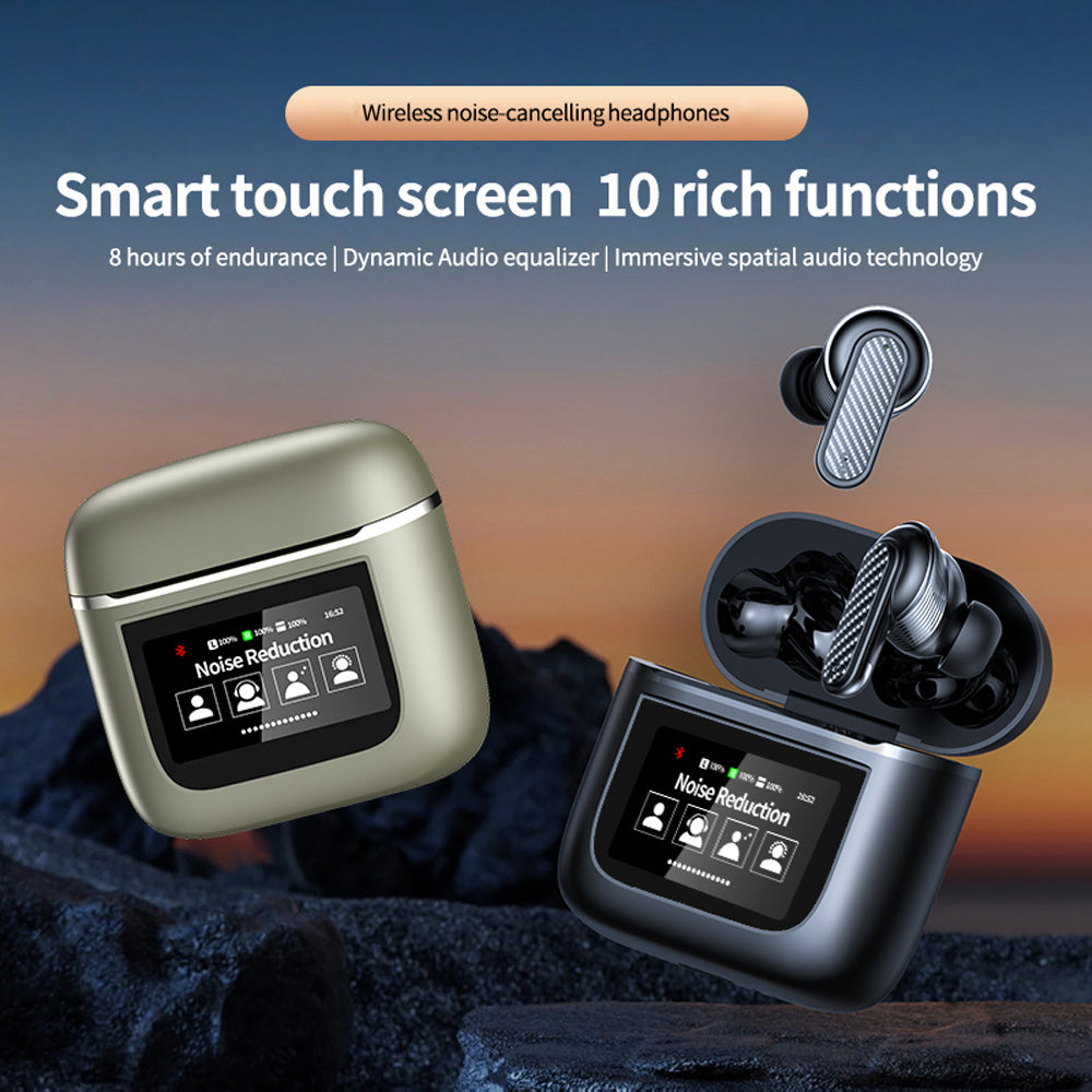 Wireless Earbuds With Smart Touch Screen Charging Case 50H Playback Deep Bass Stereo EarBuds Smart Earphones Headsets With Mic