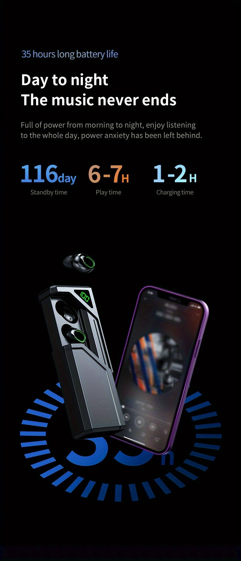 800 mAh Large-capacity Wireless Earphones Wireless Earbuds Ultra-clear Sound Quality Touch Control Can Provide Rechargeable Gaming Headphones Low-latency Sports Headphones Earbuds Suitable For All Wireless Devices Suitable Fo