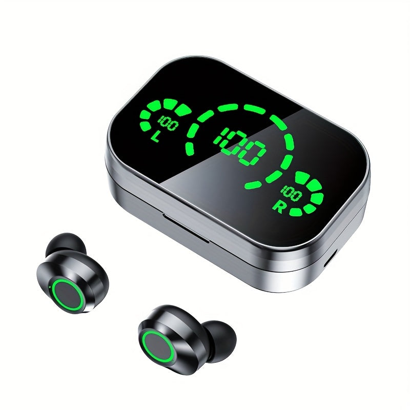 Wireless earphones with mirror digital display, hifi sound quality, high power, emergency charging function for in ear wireless earphones, high-definition voice touch operation, automatic connection to binaural call earphones