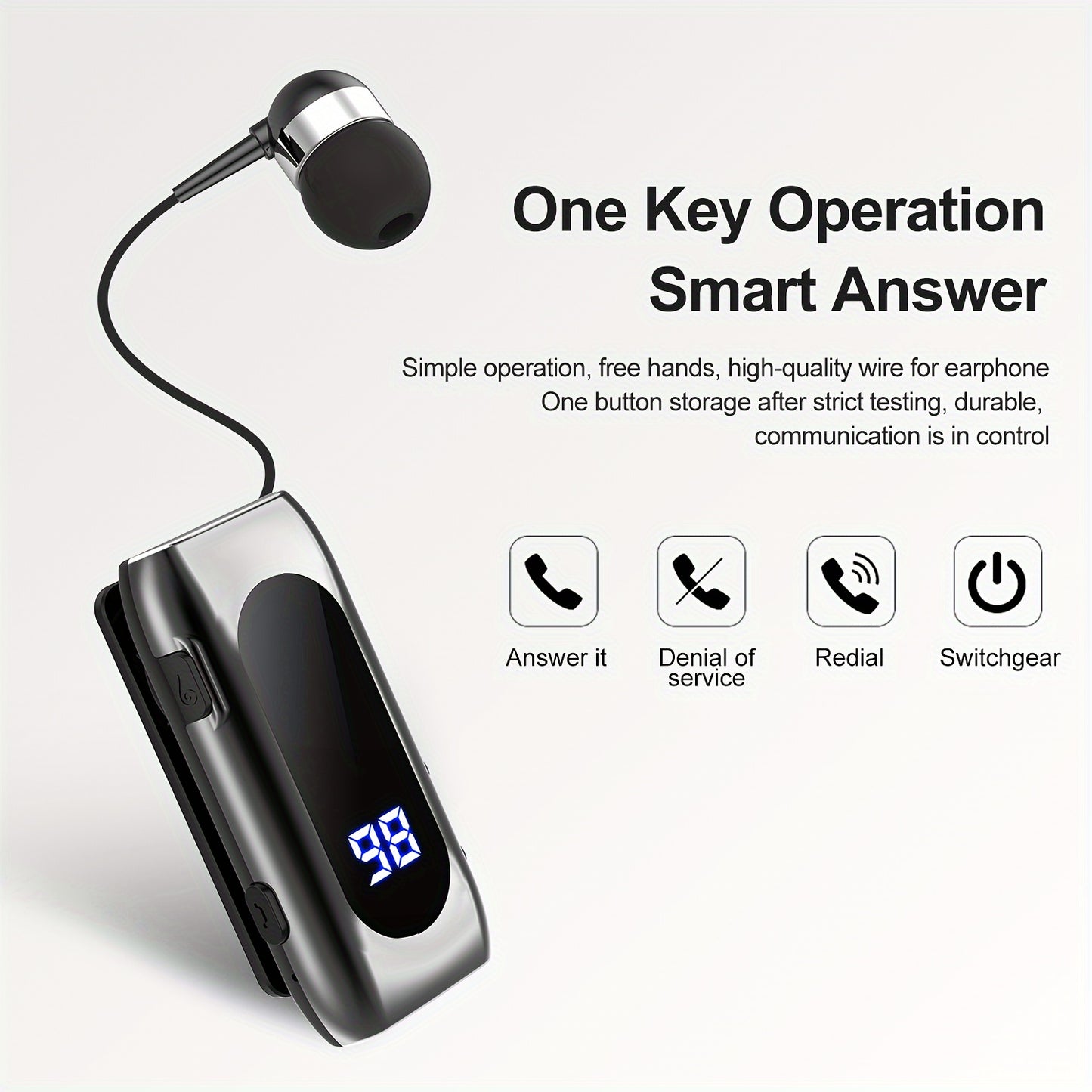 Collar Style Retractable Cable Wireless Wireless Earphones, Sports Single Ear Earphones, Business Earphones, Can Connect Two Wireless Devices At The Same Time, LED Battery Display, Compatible With Mobile Phones, Tablets, Lapt