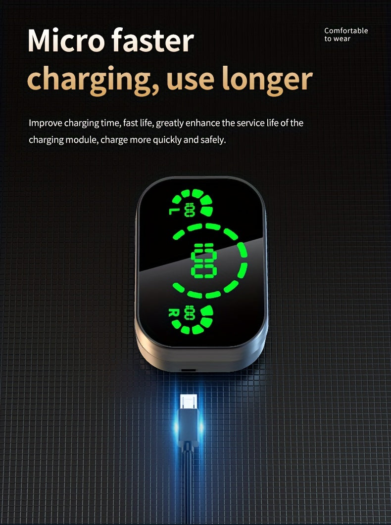 Wireless earphones with mirror digital display, hifi sound quality, high power, emergency charging function for in ear wireless earphones, high-definition voice touch operation, automatic connection to binaural call earphones