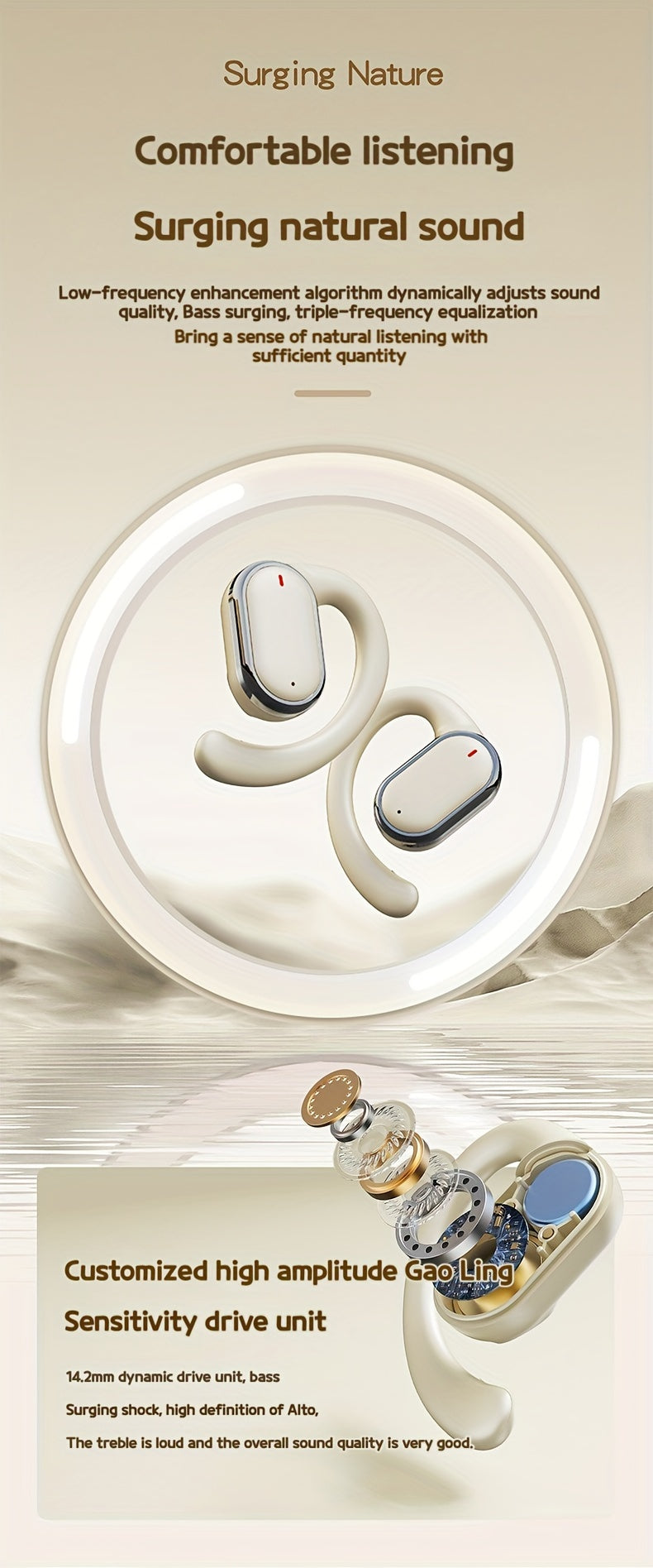 OWS Wireless TWS Audio Earphones With LED Power Display, Sports Ear Directional Sound Transmission, Earphones Supporting 90 Degree Adjustment, Non In Ear Sports Earphones, Game Music HIFI Surround Sound