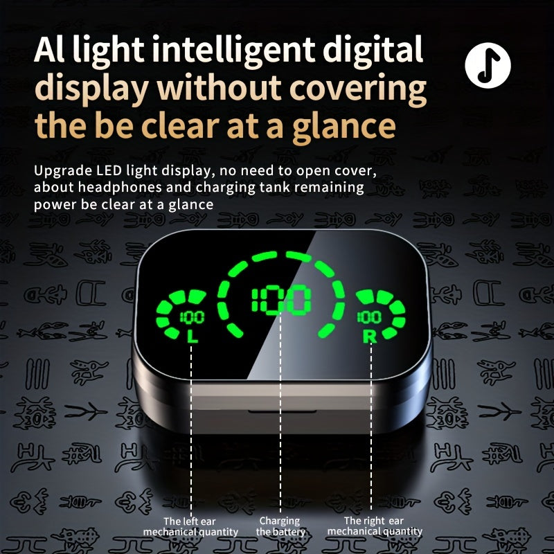 Wireless earphones with mirror digital display, hifi sound quality, high power, emergency charging function for in ear wireless earphones, high-definition voice touch operation, automatic connection to binaural call earphones