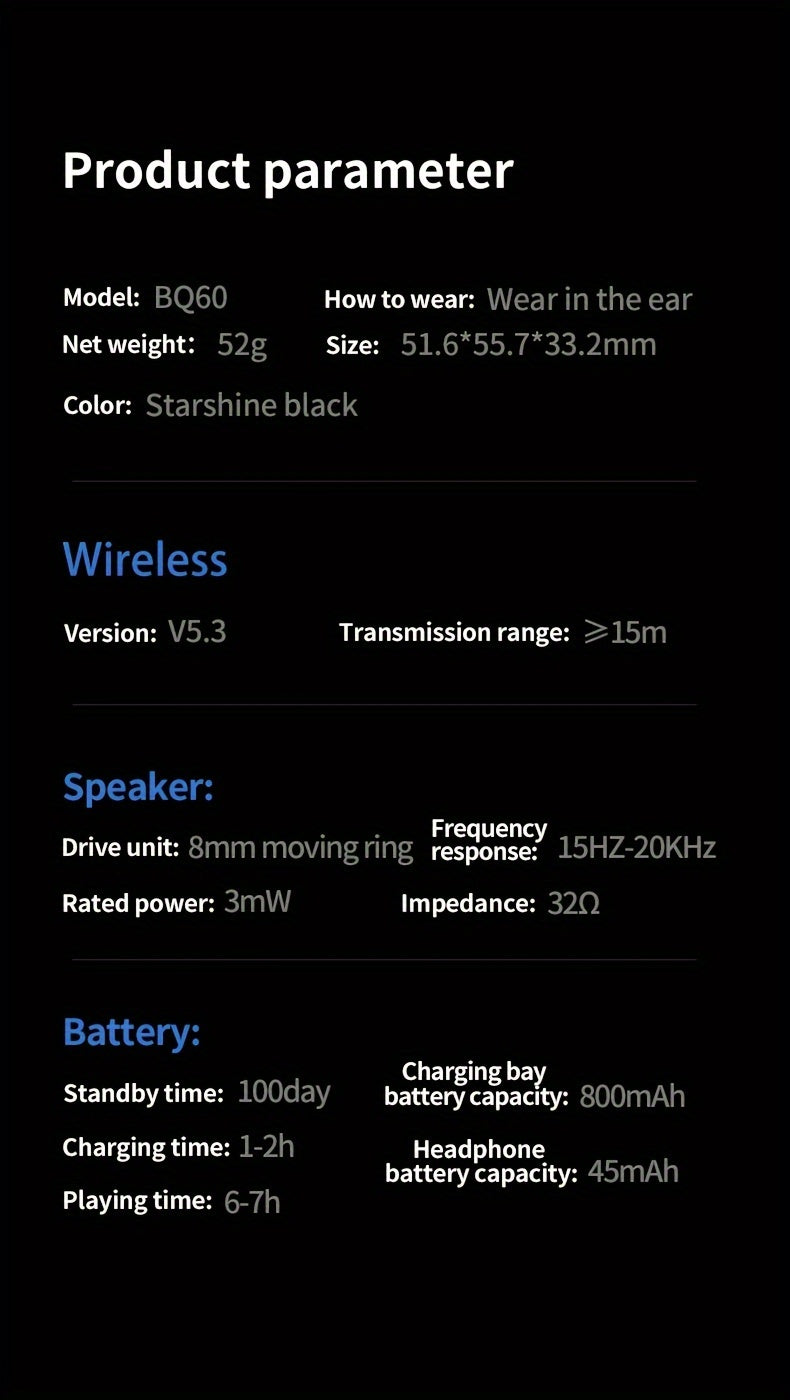 800 mAh Large-capacity Wireless Earphones Wireless Earbuds Ultra-clear Sound Quality Touch Control Can Provide Rechargeable Gaming Headphones Low-latency Sports Headphones Earbuds Suitable For All Wireless Devices Suitable Fo