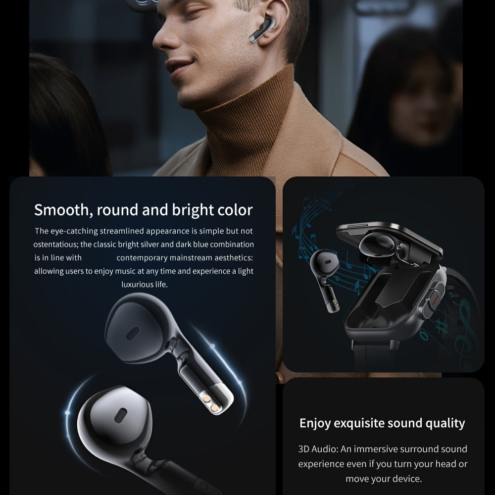 Two-in-One Wireless Earphone Watch - Smartwatch with Built-in Earphones, Multi-functional Sports Features, and Quick Call Answering - Convenient, Sweat-Resistant, and Stylish