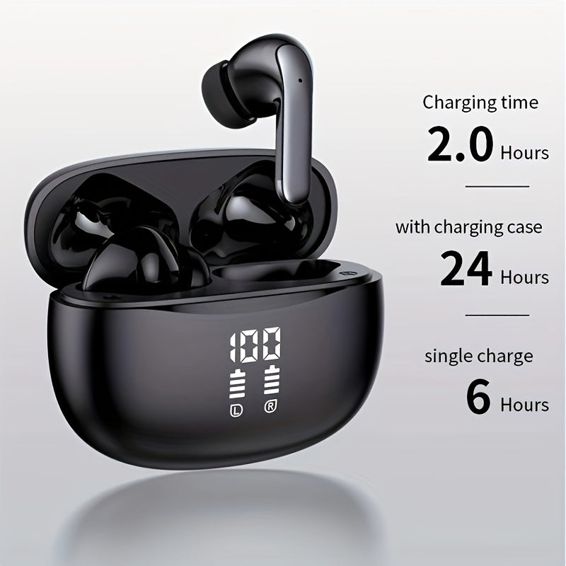 Wireless Earphones, Wireleess 5.3, 13mm Speaker, 30 Hours Of Playback Time, Suitable For IPhone And Android, For Gaming, Business, And Sports With Microphone. With Digital Display Battery Level