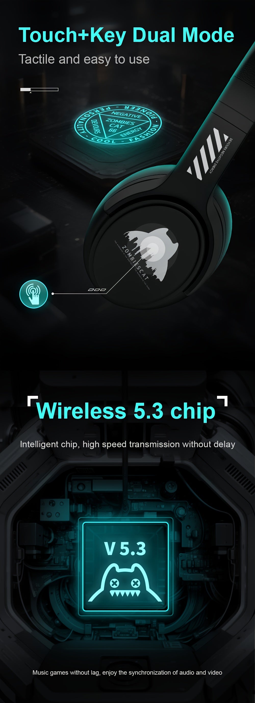 ZOMBIESCAT Wireless Earphones Headworn Wireless Noise Reduction Computer Wired Game 2024 New Ultra Long Range