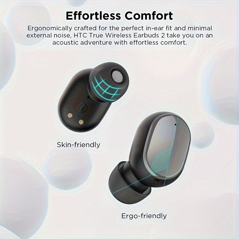 HTC True Wireless Earbuds 6 Stereo Earphones With Charging Case, In-Ear Headphone Built-in Microphone/Touch Control -for Calling, Office, Sports