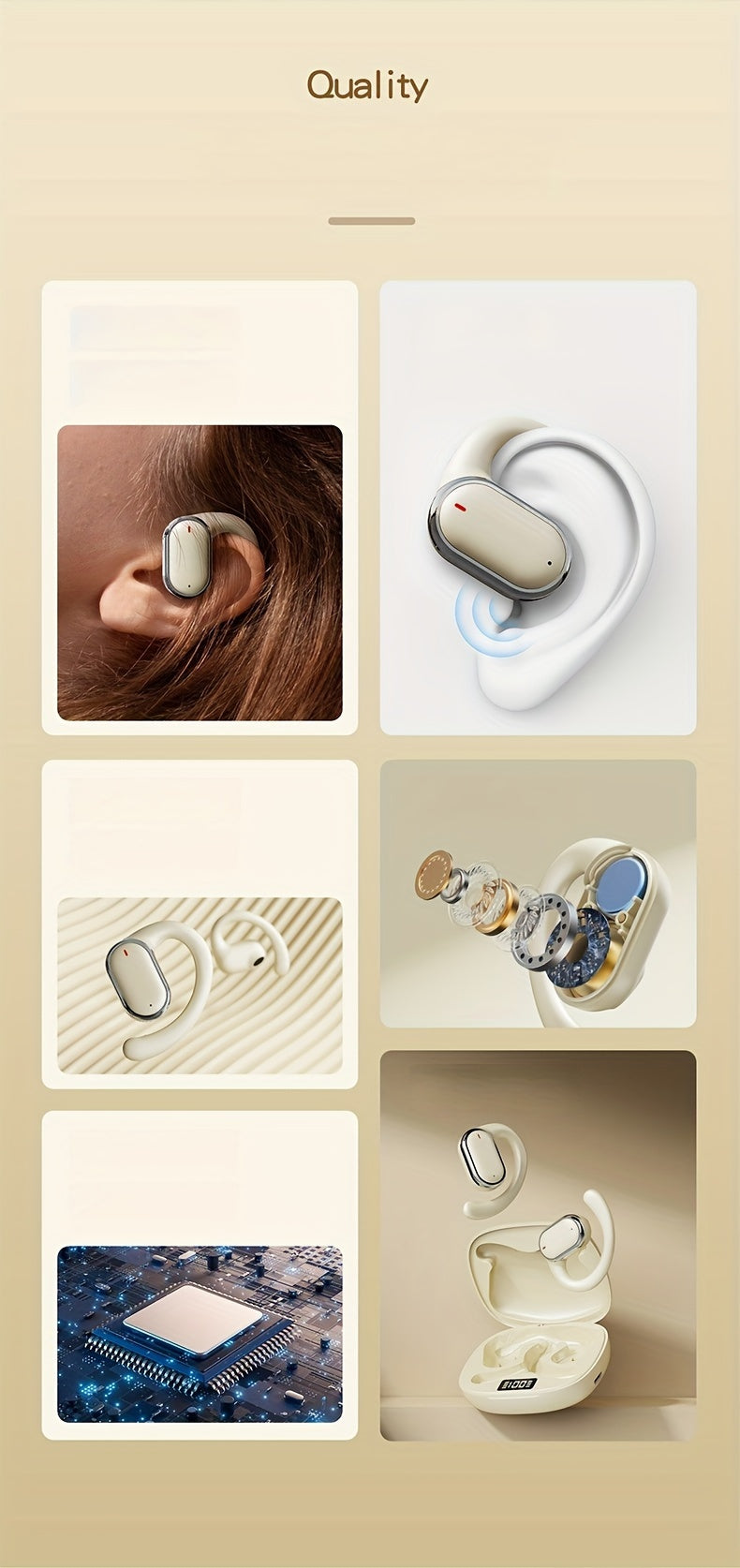 OWS Wireless TWS Audio Earphones With LED Power Display, Sports Ear Directional Sound Transmission, Earphones Supporting 90 Degree Adjustment, Non In Ear Sports Earphones, Game Music HIFI Surround Sound