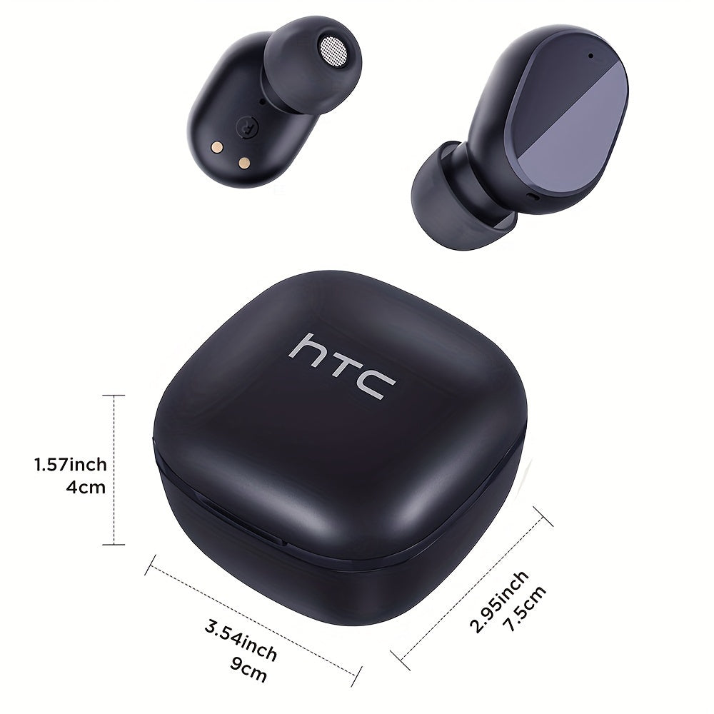 HTC True Wireless Earbuds 6 Stereo Earphones With Charging Case, In-Ear Headphone Built-in Microphone/Touch Control -for Calling, Office, Sports