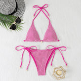 Cross-border 2025 foreign trade split bikini three-point hanging neck lace-up swimsuit fashion backless small chest gathered swimsuit