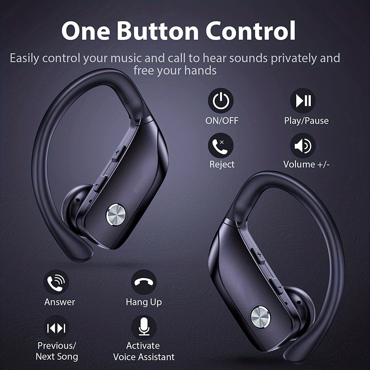 Long Lasting Wireless Earbuds - Immersive Stereo Surround Sound, Sweat-Resistant Sport Earphones with High-Visibility LED Display, Ergonomic Over-Ear Buds, Crystal-Clear Hands-Free Calls, Advanced Noise Cancelling - Perfect f