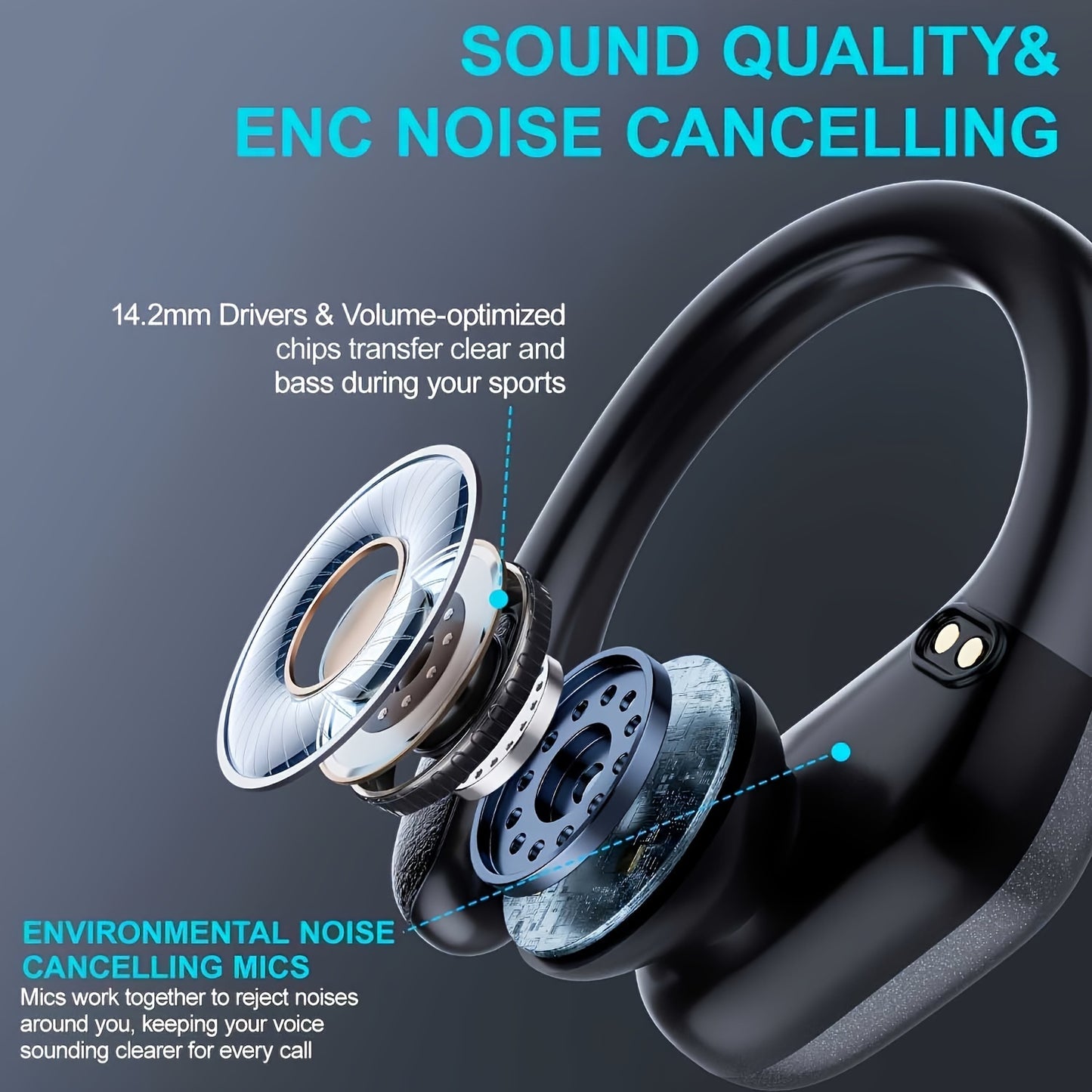 New LIFEBEE Wireless Earbuds for Running Sports - Pure Bass Sound Earphones with Earhooks, Dual-LED Display, Noise Cancelling Headset, and Built-in Microphone