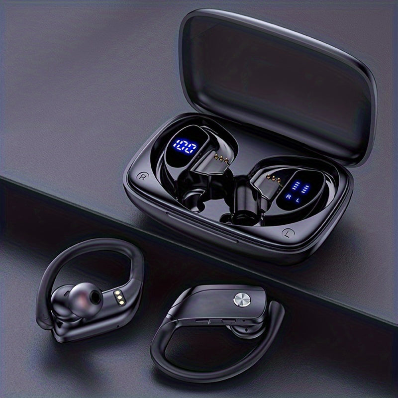 Long Lasting Wireless Earbuds - Immersive Stereo Surround Sound, Sweat-Resistant Sport Earphones with High-Visibility LED Display, Ergonomic Over-Ear Buds, Crystal-Clear Hands-Free Calls, Advanced Noise Cancelling - Perfect f